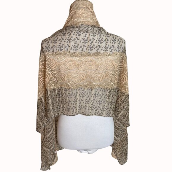 Elegant Artistic Scarf Wrap Beige Floral Chantilly Lace By Alif Creations Kuwait - Picture 5 of 12